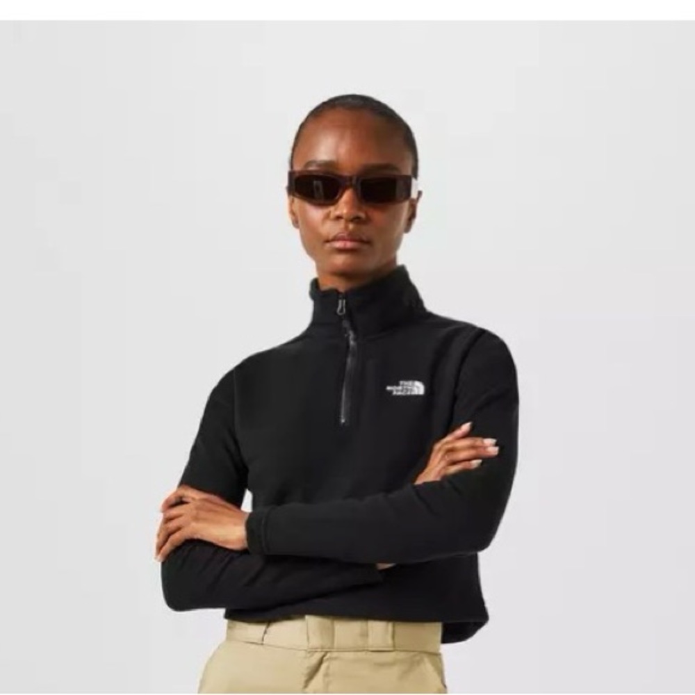 NORTH FACE 3/4 ZIP GREY CROPPED SWEAT SHIRT